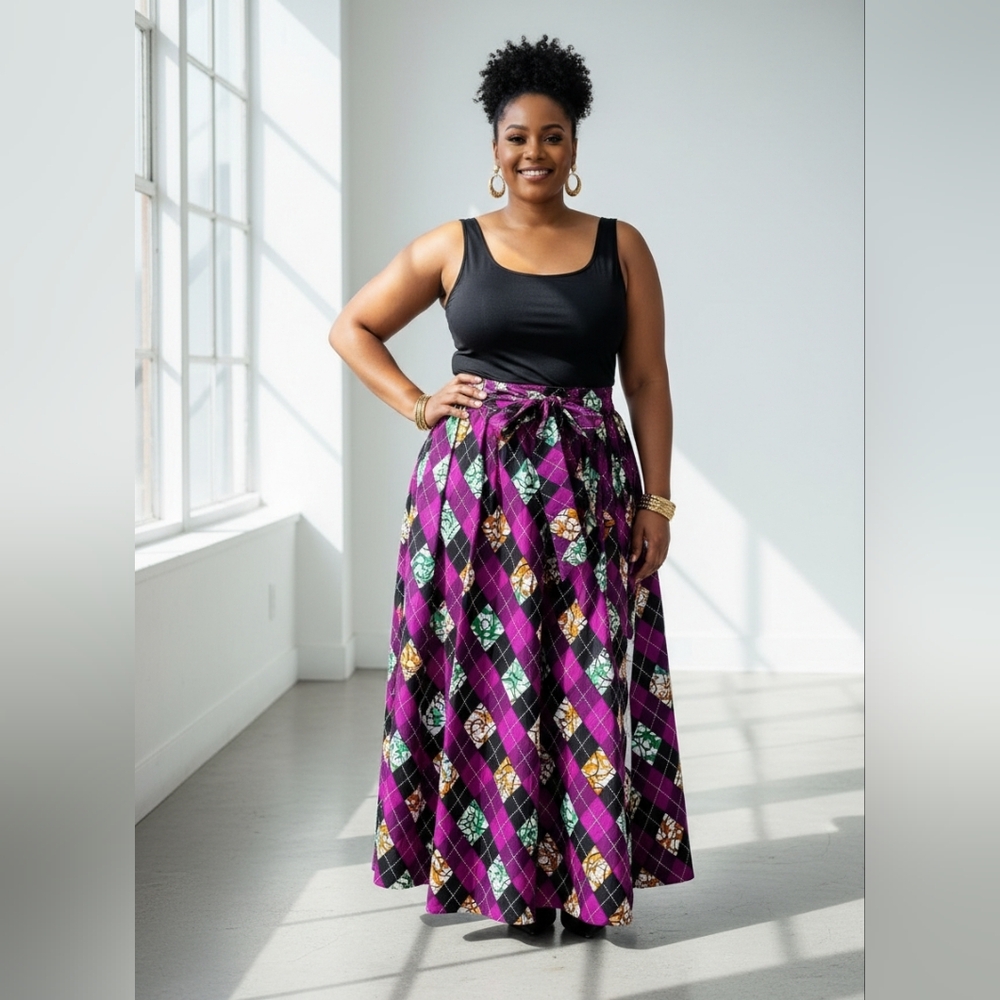 Ankarw Cotton Vibrant Purple and Black A-Line Skirt